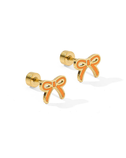 Screwback Stud Earrings - Sadie Bow Orange - Shop LINNY CO
