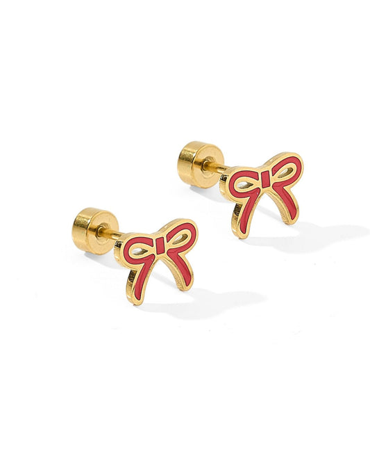 Screwback Stud Earrings - Sadie Bow Red - Shop LINNY CO