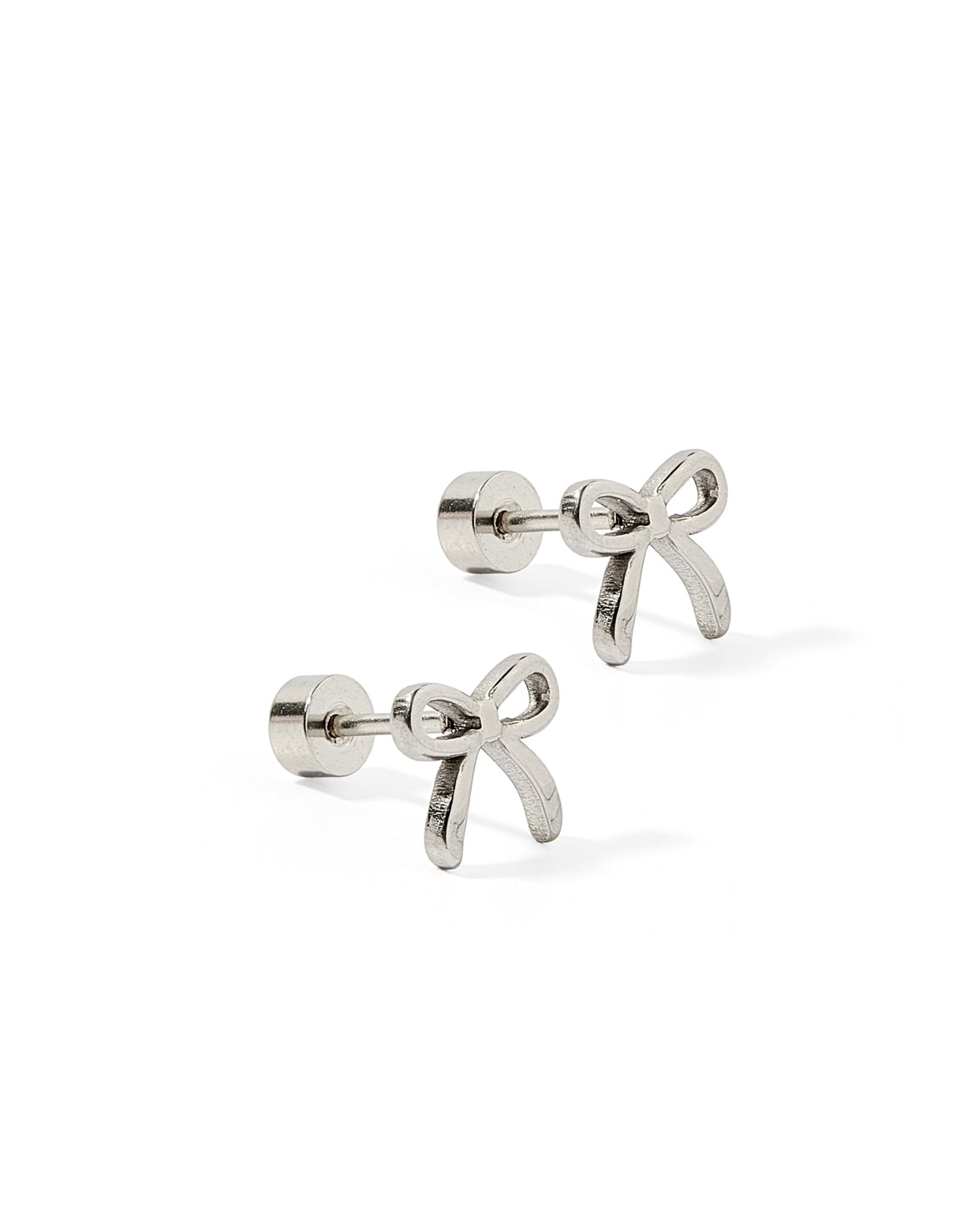 Screwback Stud Earrings - Sadie Bow Silver - Shop LINNY CO