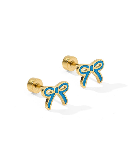 Screwback Stud Earrings - Sadie Bow True Blue - Shop LINNY CO