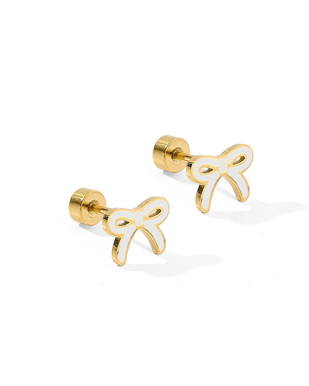 Screwback Stud Earrings - Sadie Bow White - Shop LINNY CO