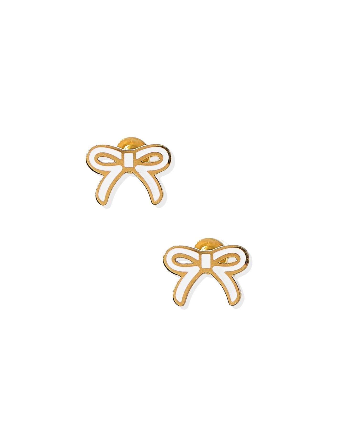 Screwback Stud Earrings - Sadie Bow White - Shop LINNY CO