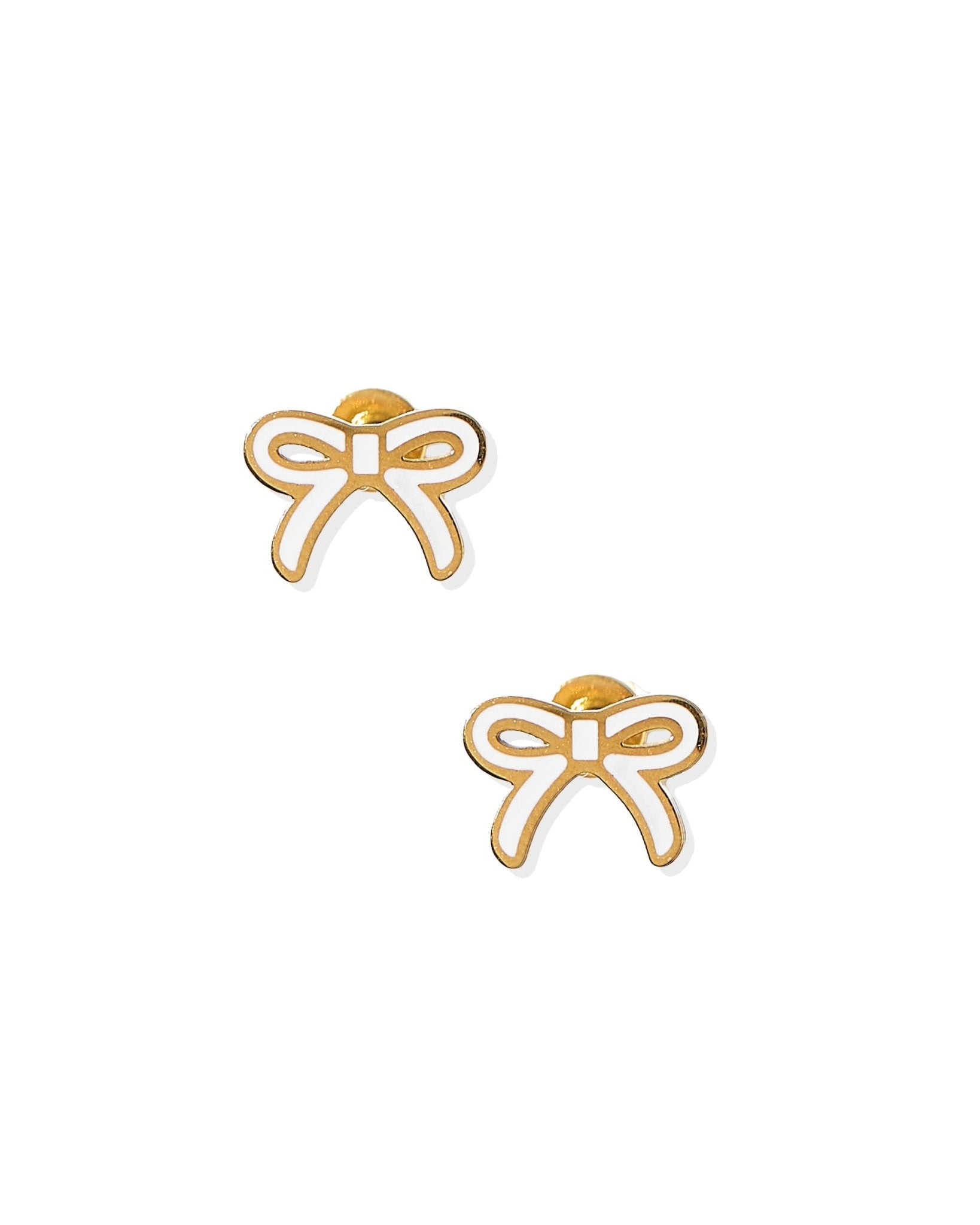 Screwback Stud Earrings - Sadie Bow White - Shop LINNY CO