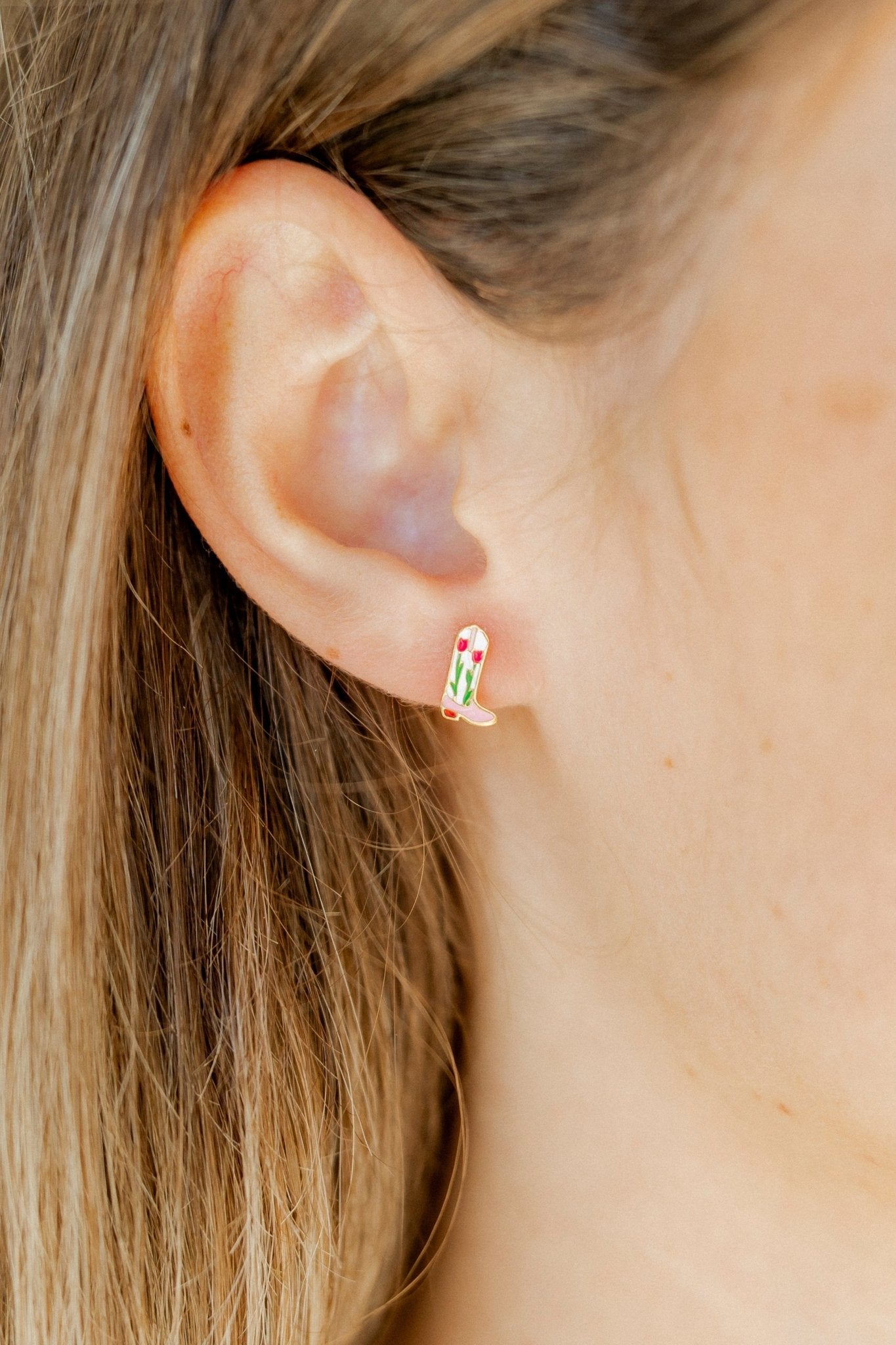 Screwback Stud Earrings - Tulip Cowgirl Boot PREORDER - Shop LINNY CO