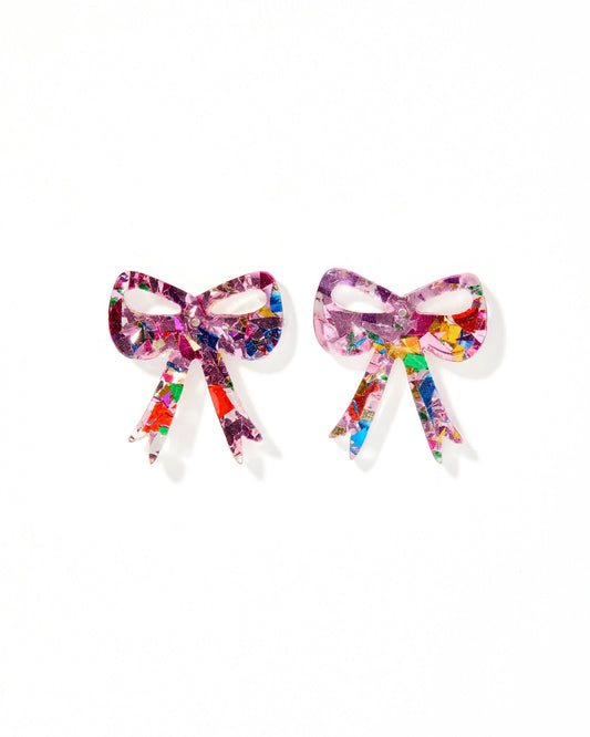 Sophia Bow Earrings - Pink Birthday Confetti - Shop LINNY CO