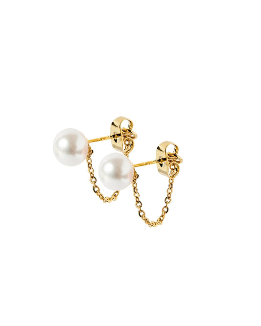 Tessa Pearl Stud and Gold Chain Earrings - Shop LINNY CO