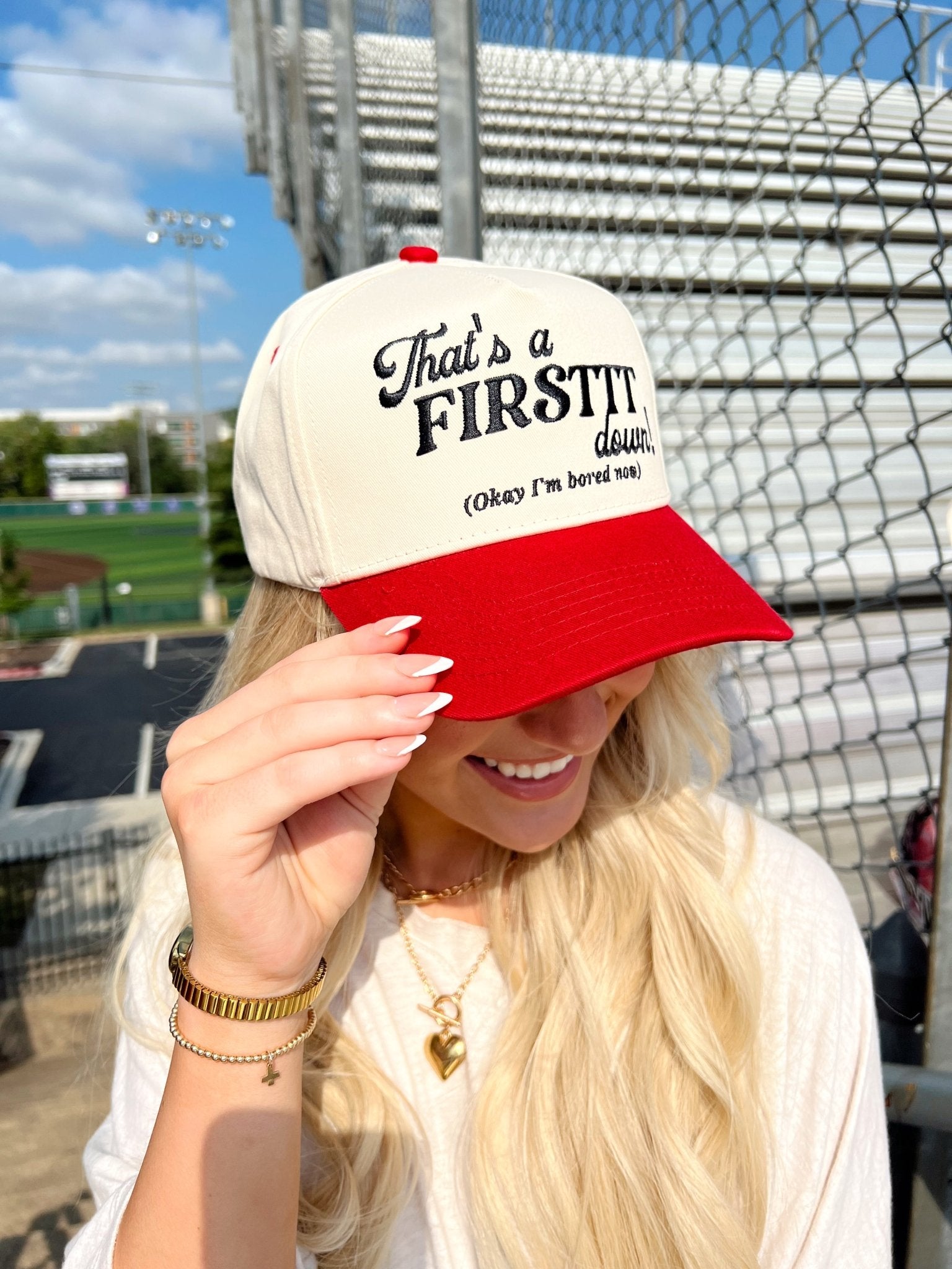 That's a Firstttt Down Vintage Trucker Hat - Red - Shop LINNY CO