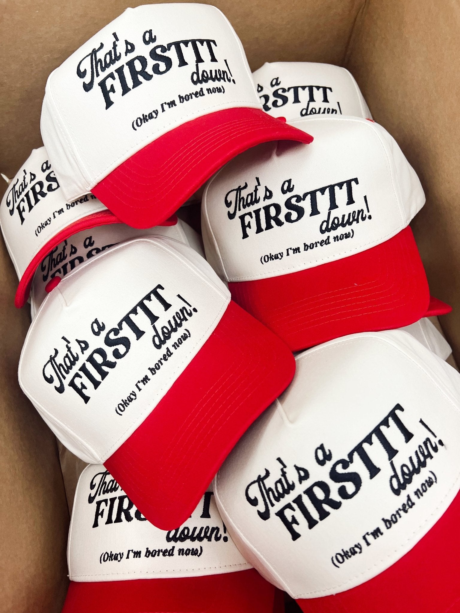 That's a Firstttt Down Vintage Trucker Hat - Red - Shop LINNY CO