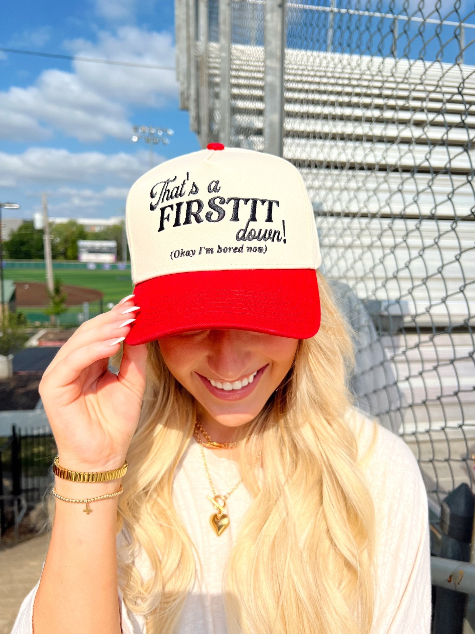 That's a Firstttt Down Vintage Trucker Hat - Red - Shop LINNY CO