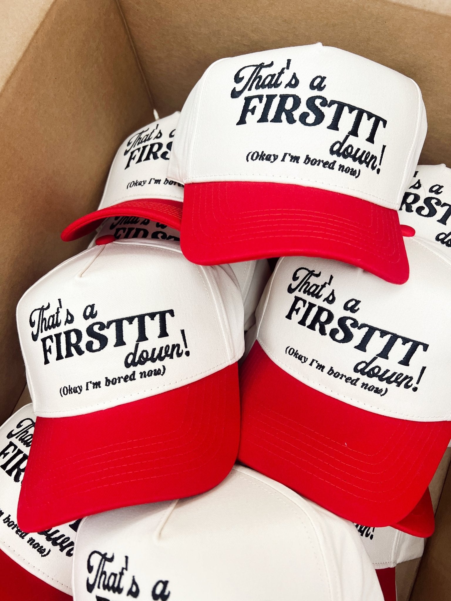 That's a Firstttt Down Vintage Trucker Hat - Red - Shop LINNY CO