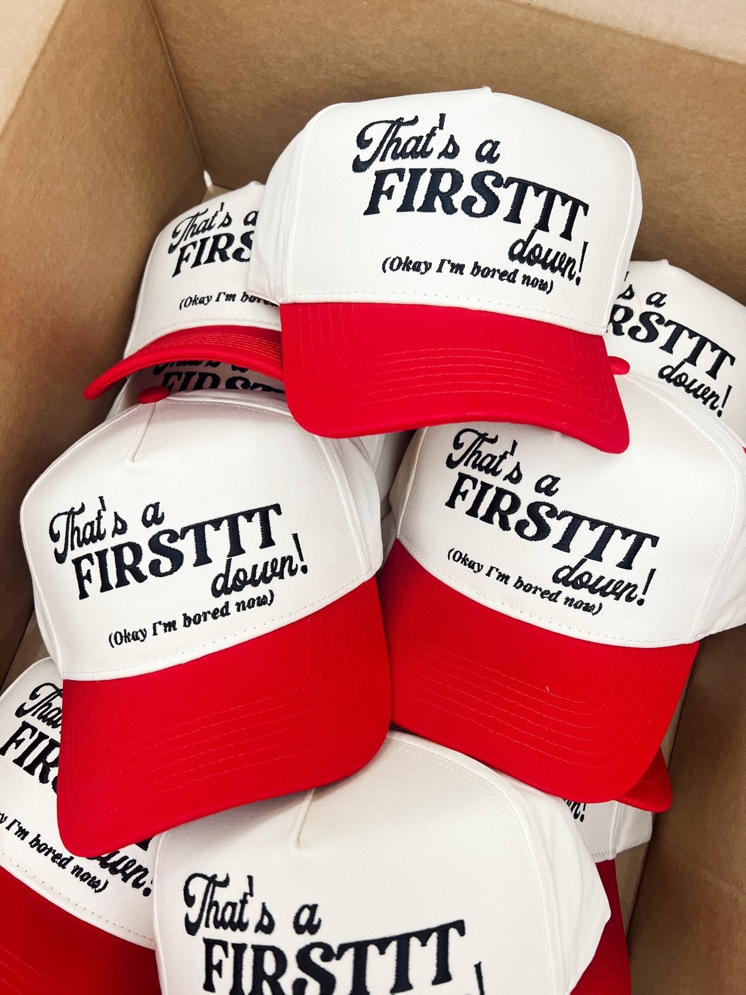 That's a Firstttt Down Vintage Trucker Hat - Red - Shop LINNY CO