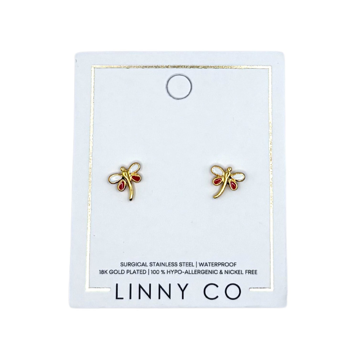 Screwback Stud Earrings - Bri Butterfly White and Red