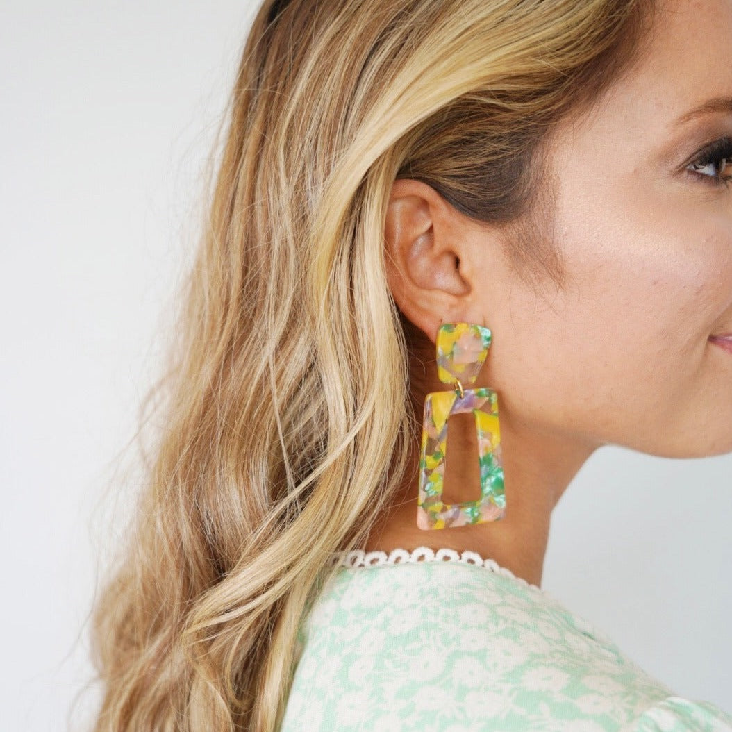 Kennedy Statement Earrings - Pink-Green Confetti