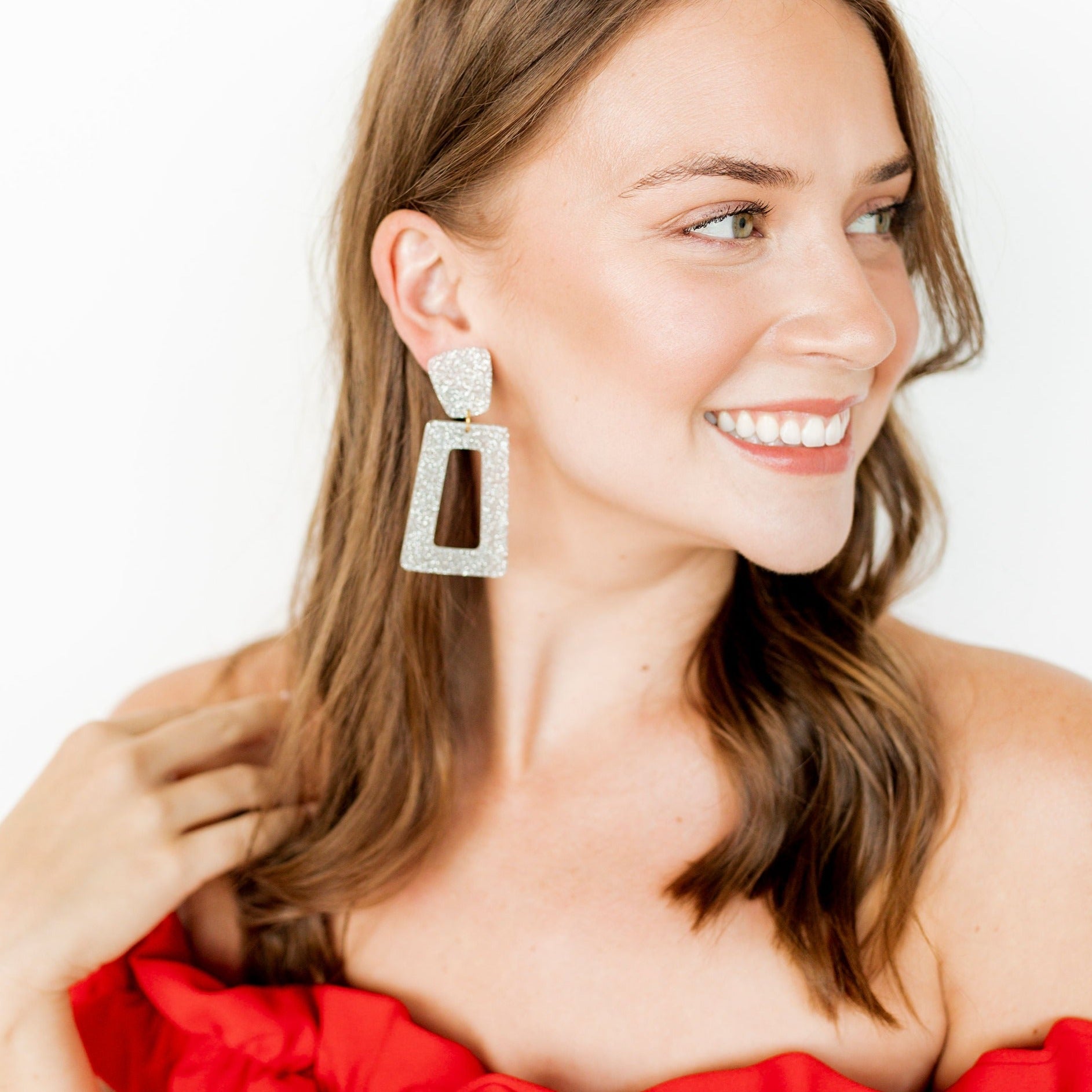 Kennedy Statement Earrings - Silver Glitter - Shop LINNY CO