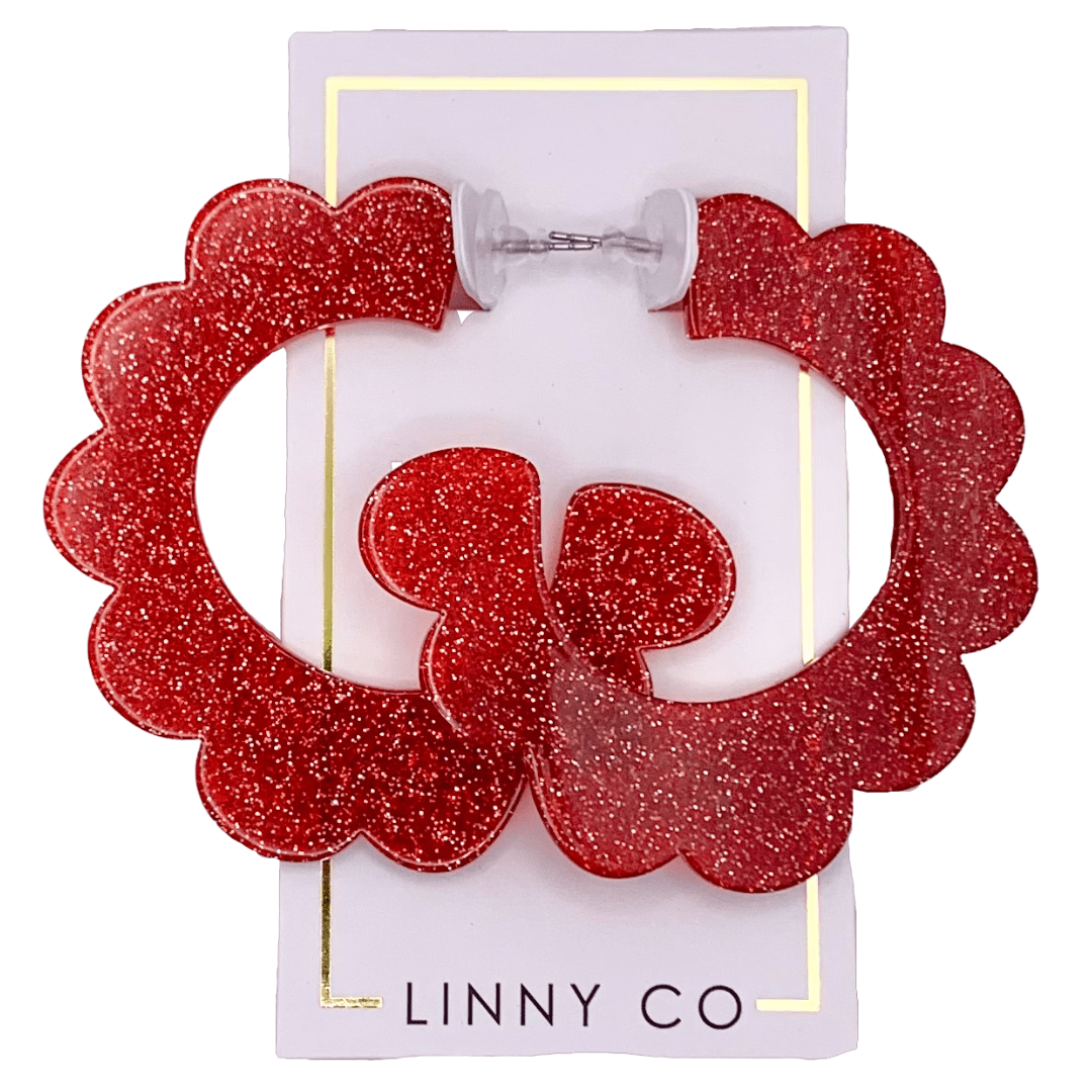 Margo Scallop Hoop Earrings - Crimson Glitter - Shop LINNY CO