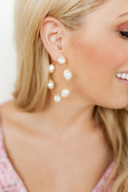 Rachel Pearl Hoop Earrings - Shop LINNY CO