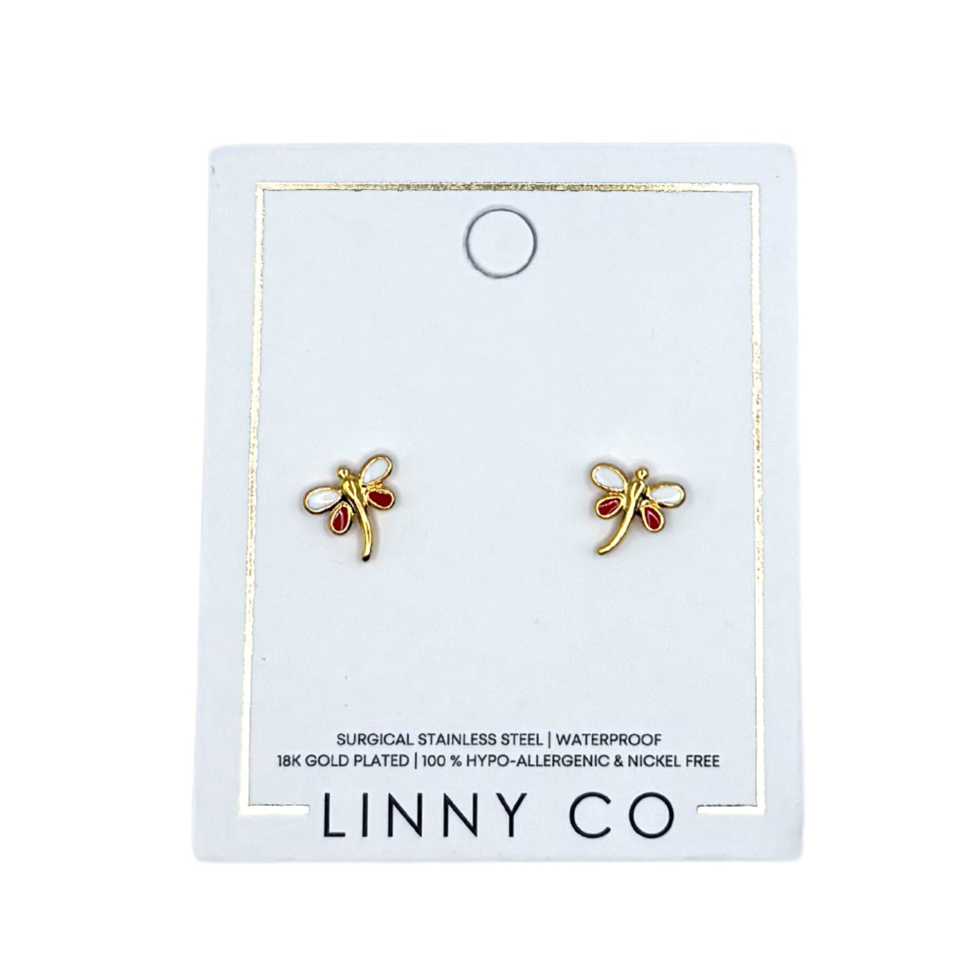 Screwback Stud Earrings - Bri Butterfly White and Red - Shop LINNY CO