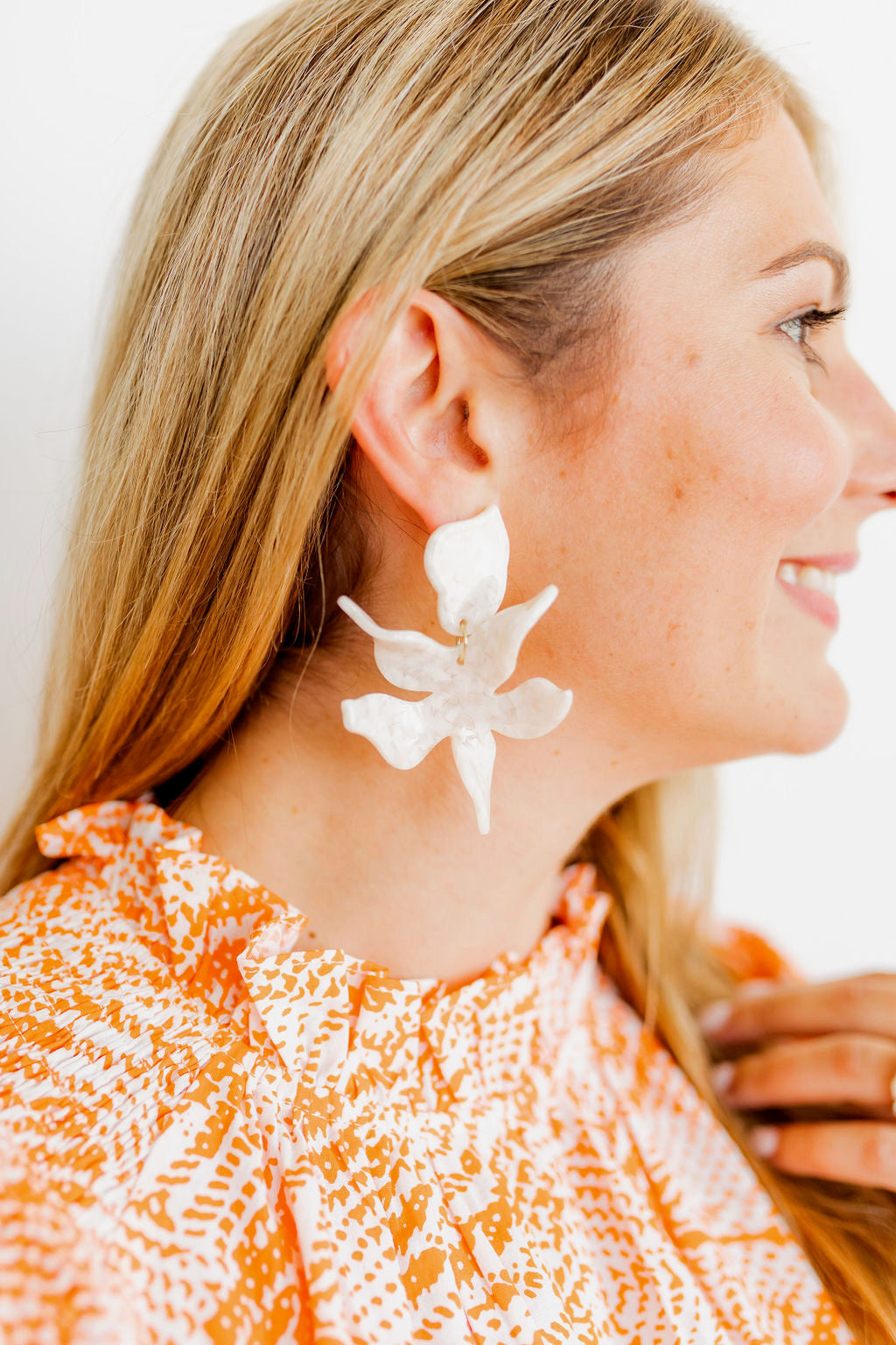 Flora Statement Earrings - White Shell