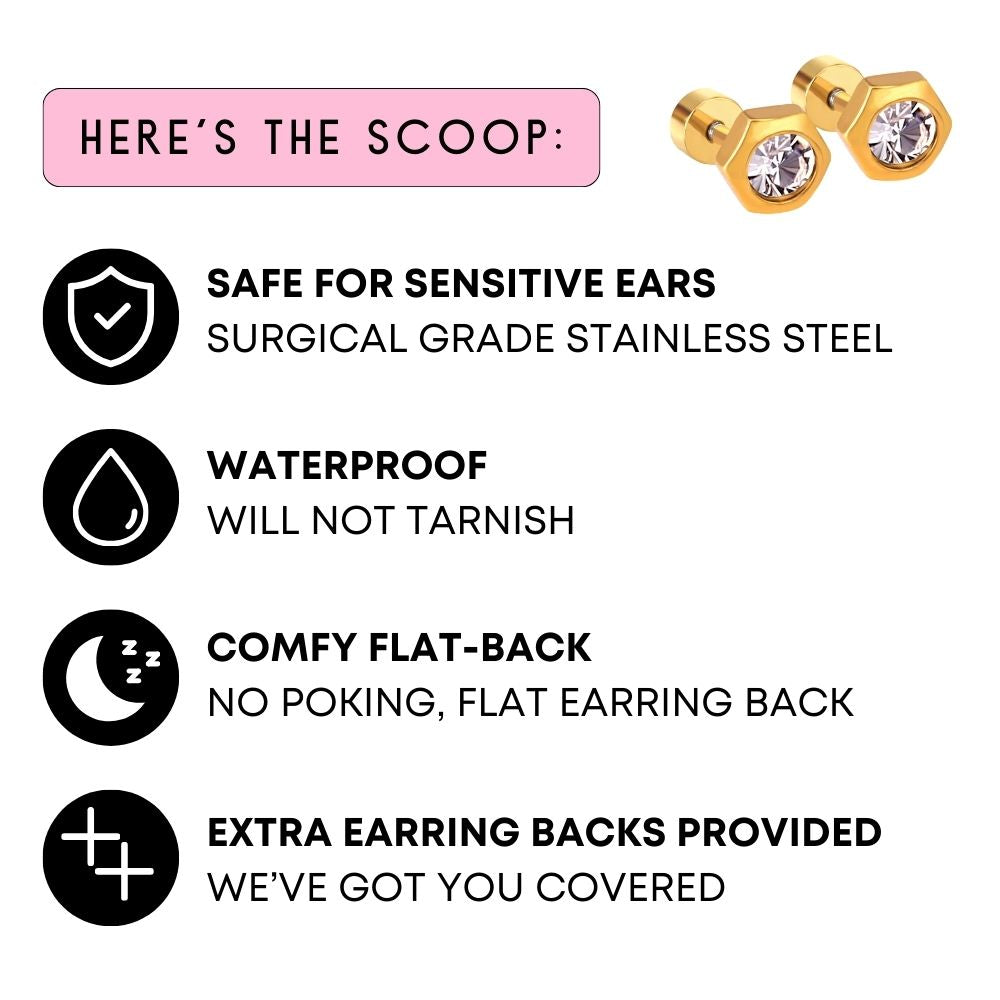 Screwback Stud Earrings - Nora Heart Pink