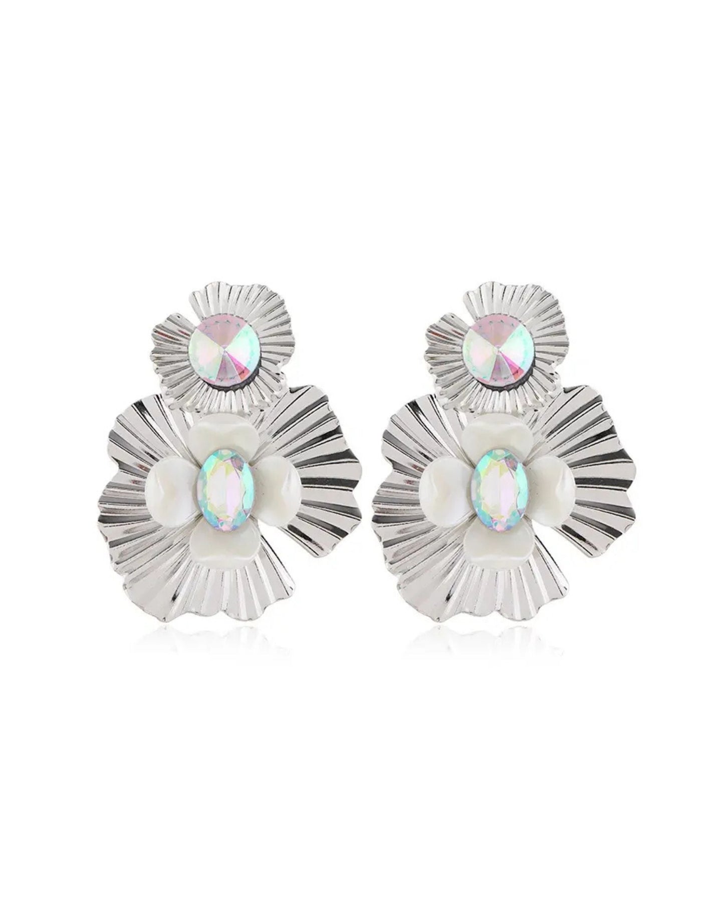 Zara Iridescent Statement Earrings - Silver