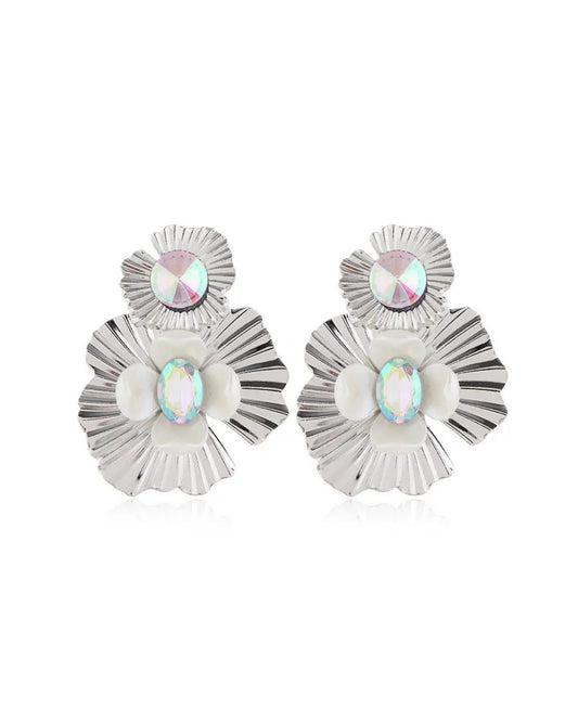 Zara Iridescent Statement Earrings - Silver