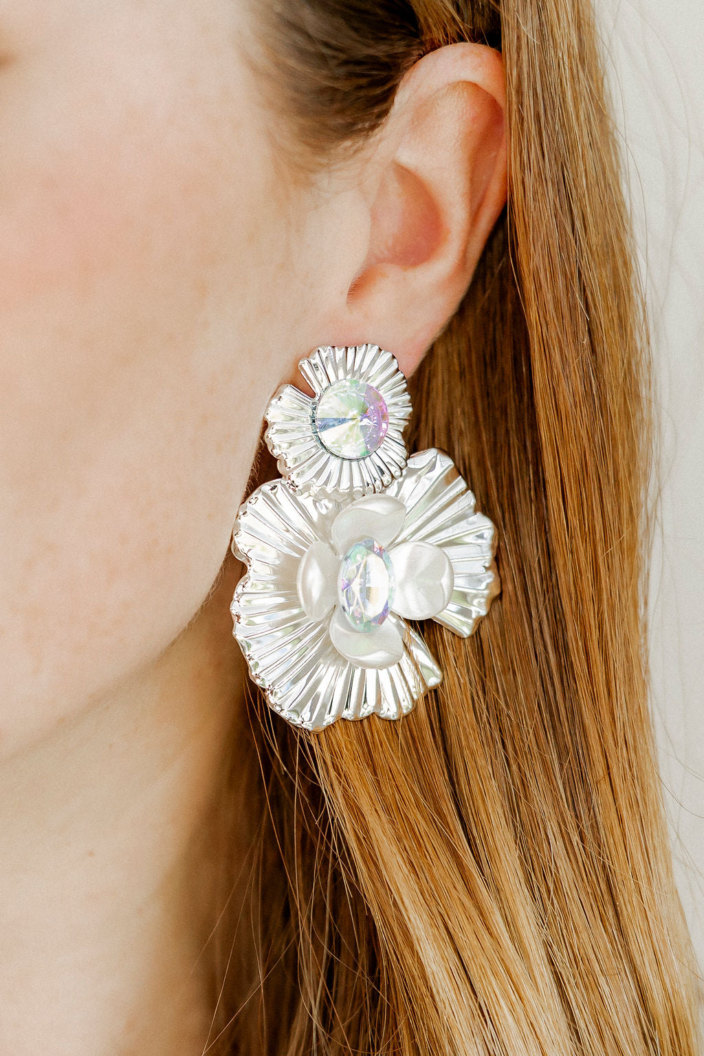 Zara Iridescent Statement Earrings - Silver