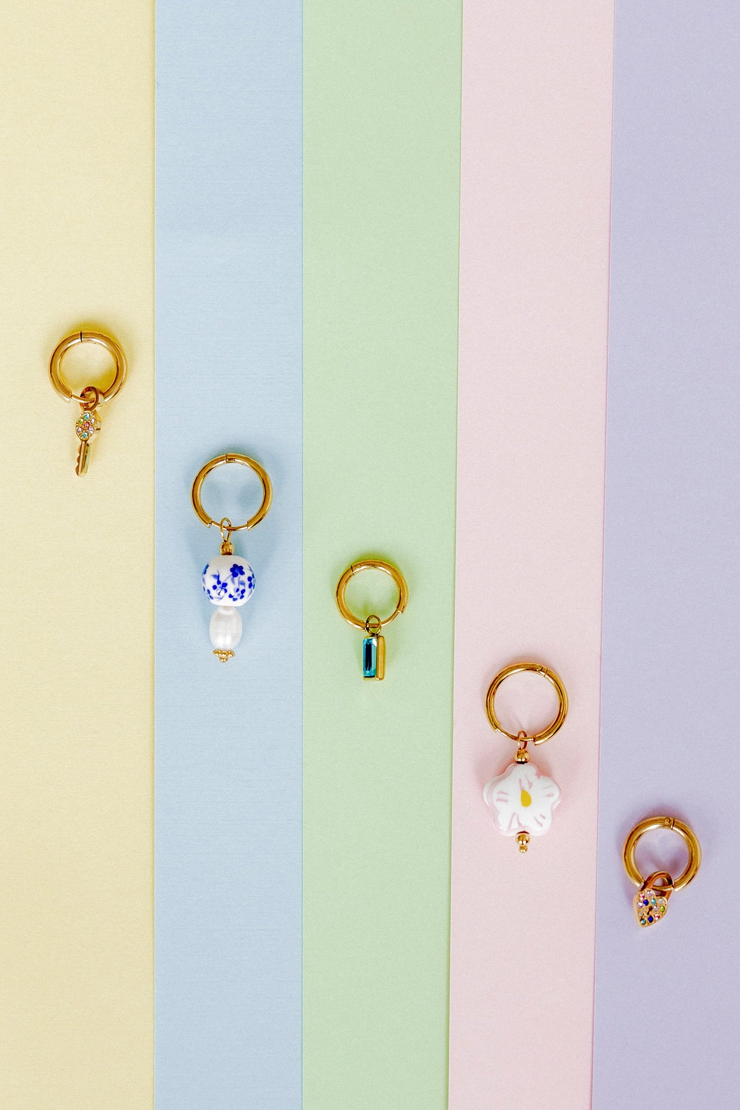 Huggie Charm Earrings - Lock and Key Gold