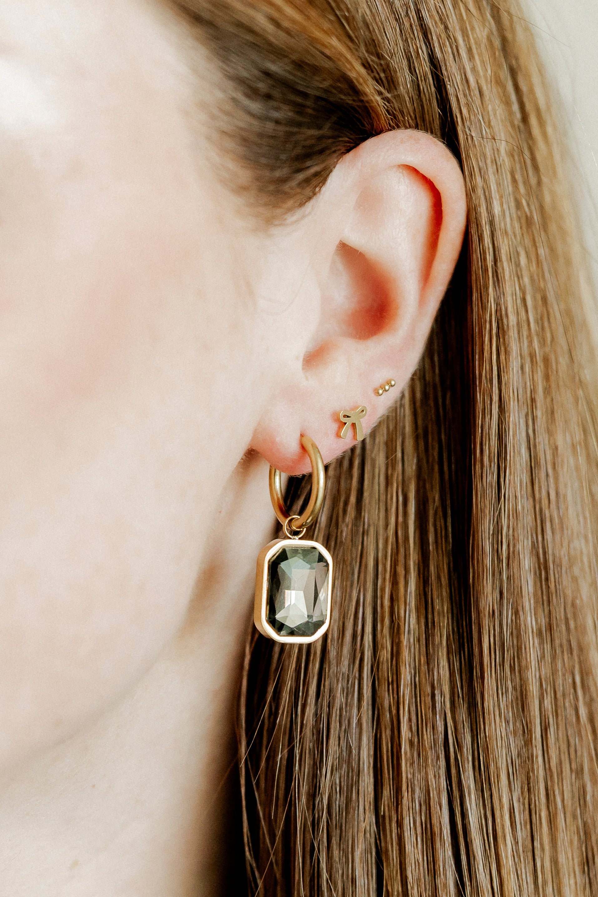 Linny Co Diana Huggie Charm Earring with Stone Charm
