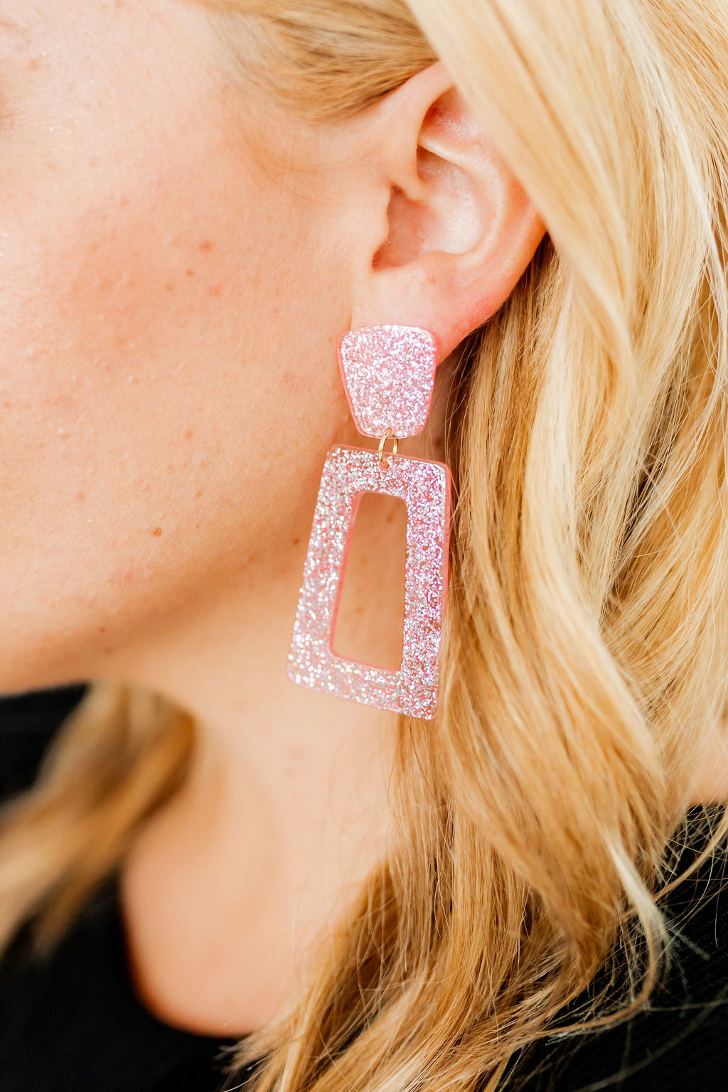 Kennedy Statement Earrings - Pink Glitter