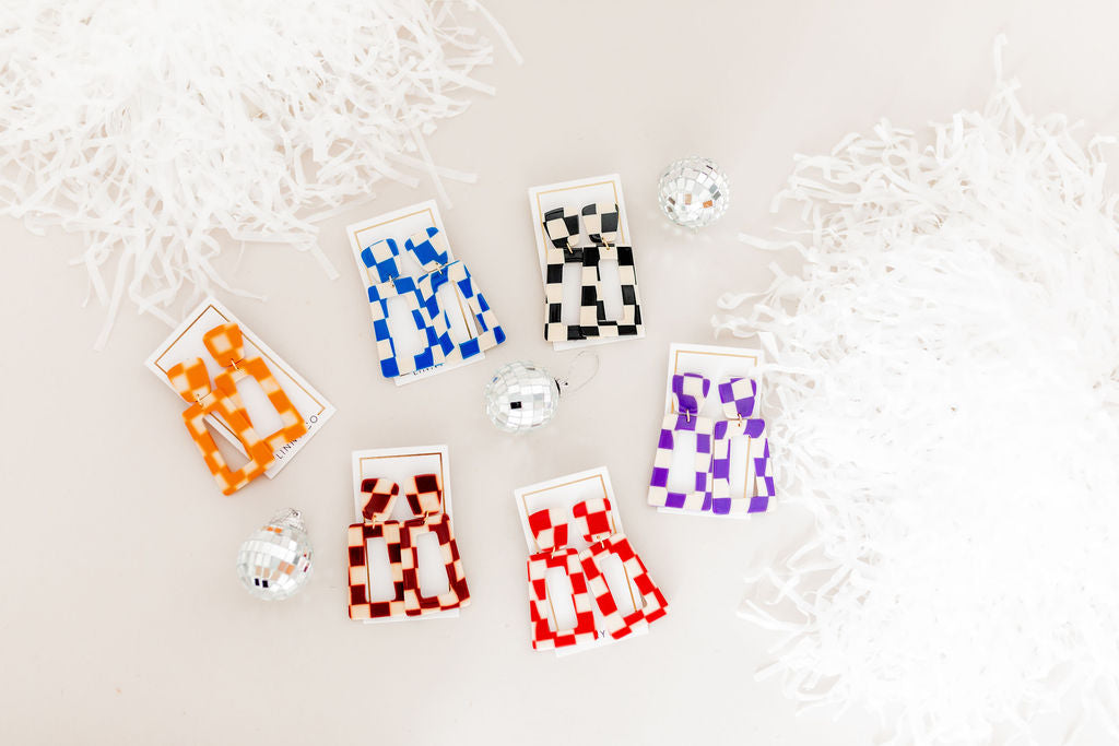 Kennedy Statement Earrings - Black Checkered
