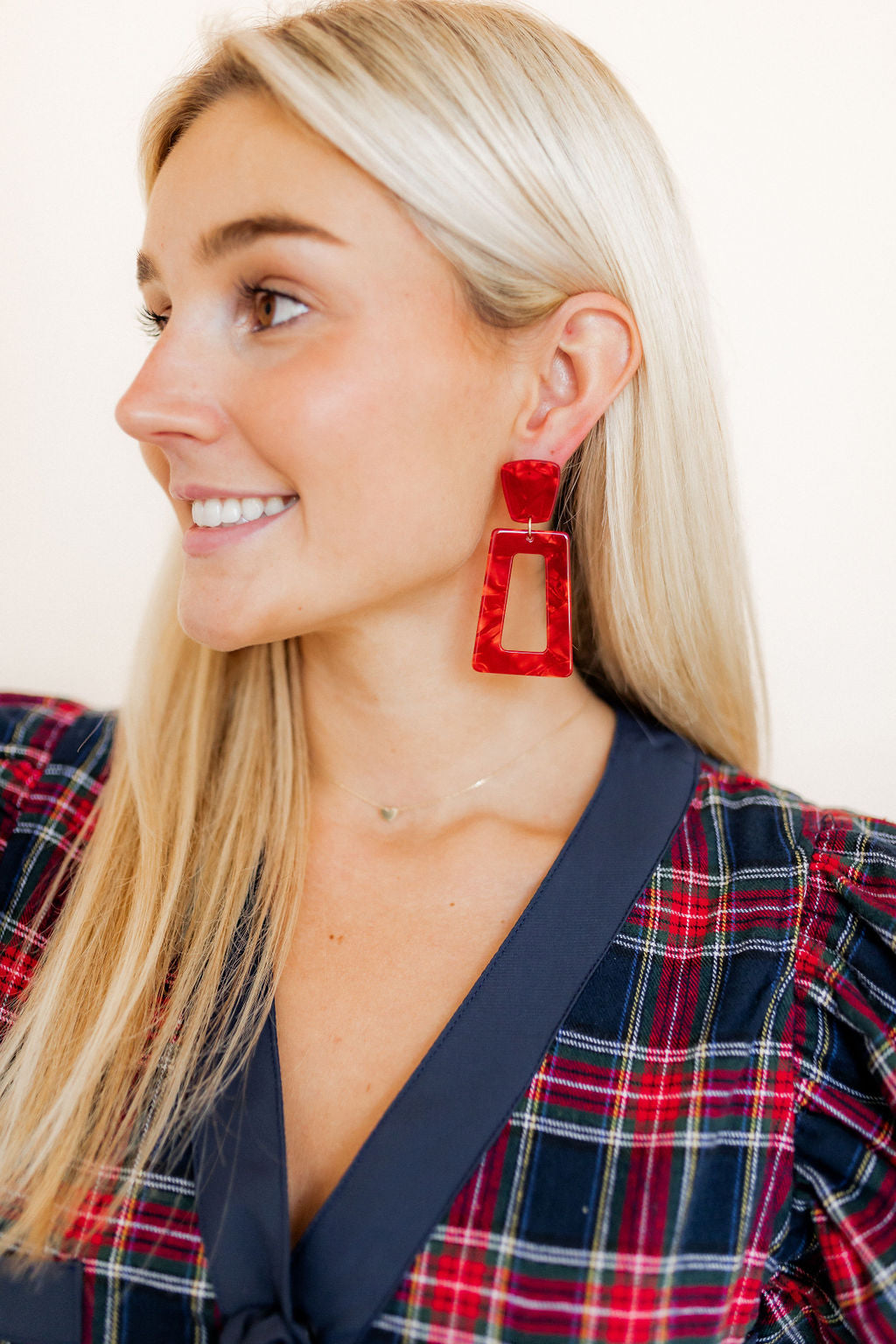 Kennedy Statement Earrings - Pearlized Red
