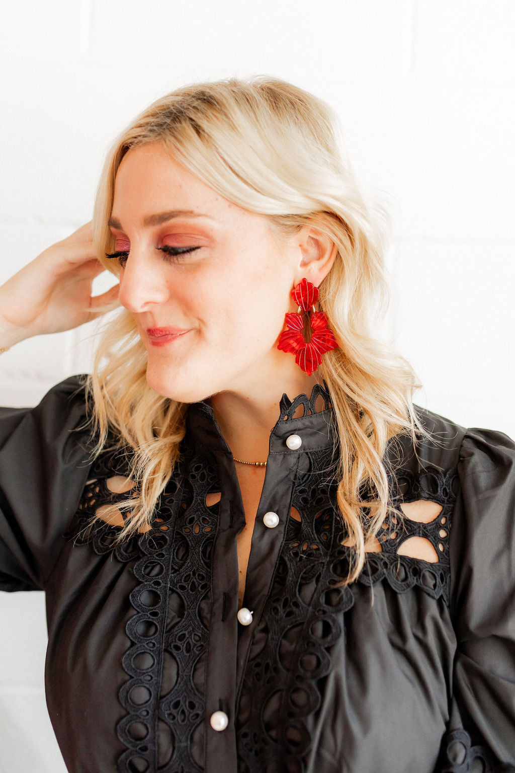 Michelle Statement Earrings - Pearlized Red