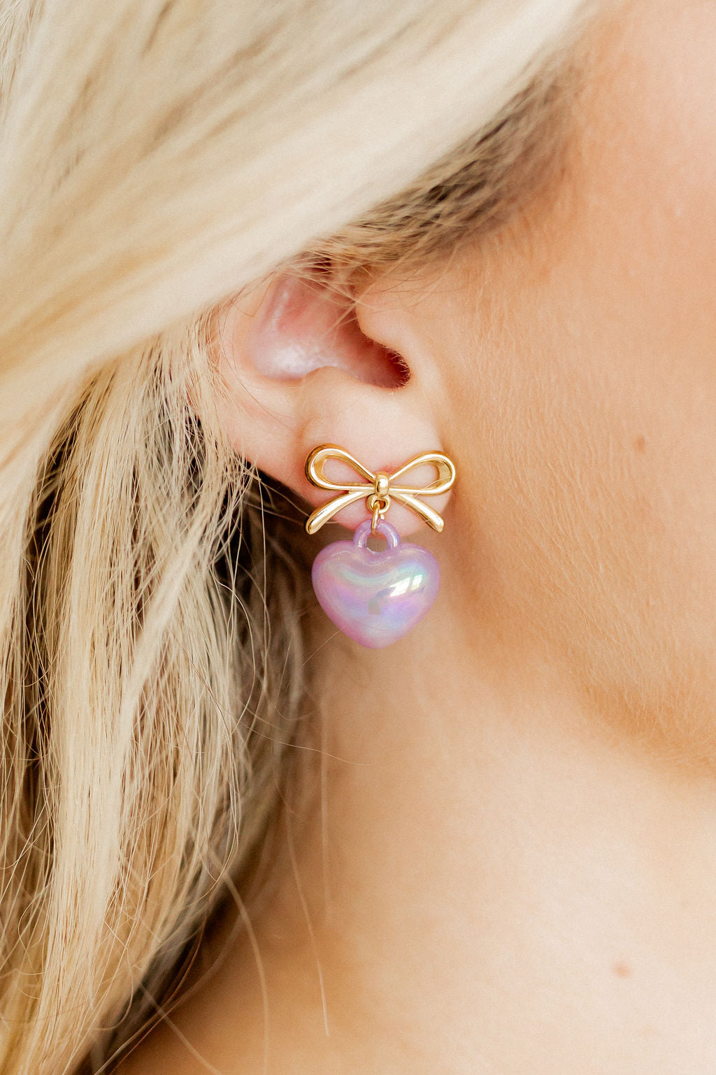 Ruthie Bow and Heart Earring - Purple