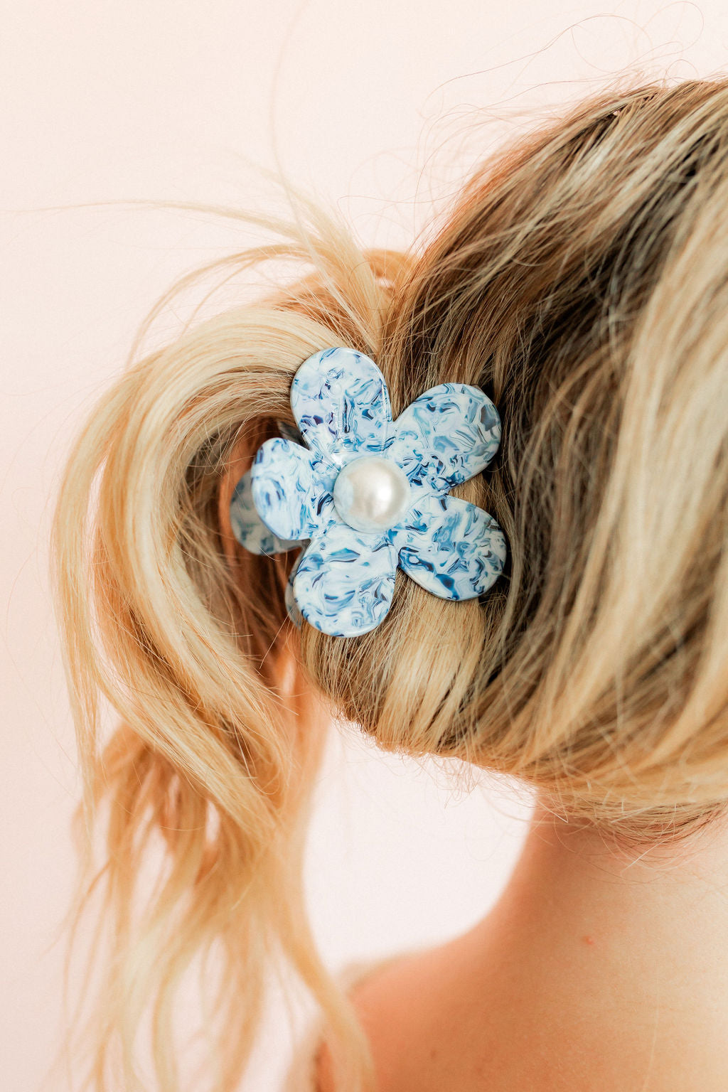Hair Clip - Gigi Blue Marble with Pearl Center