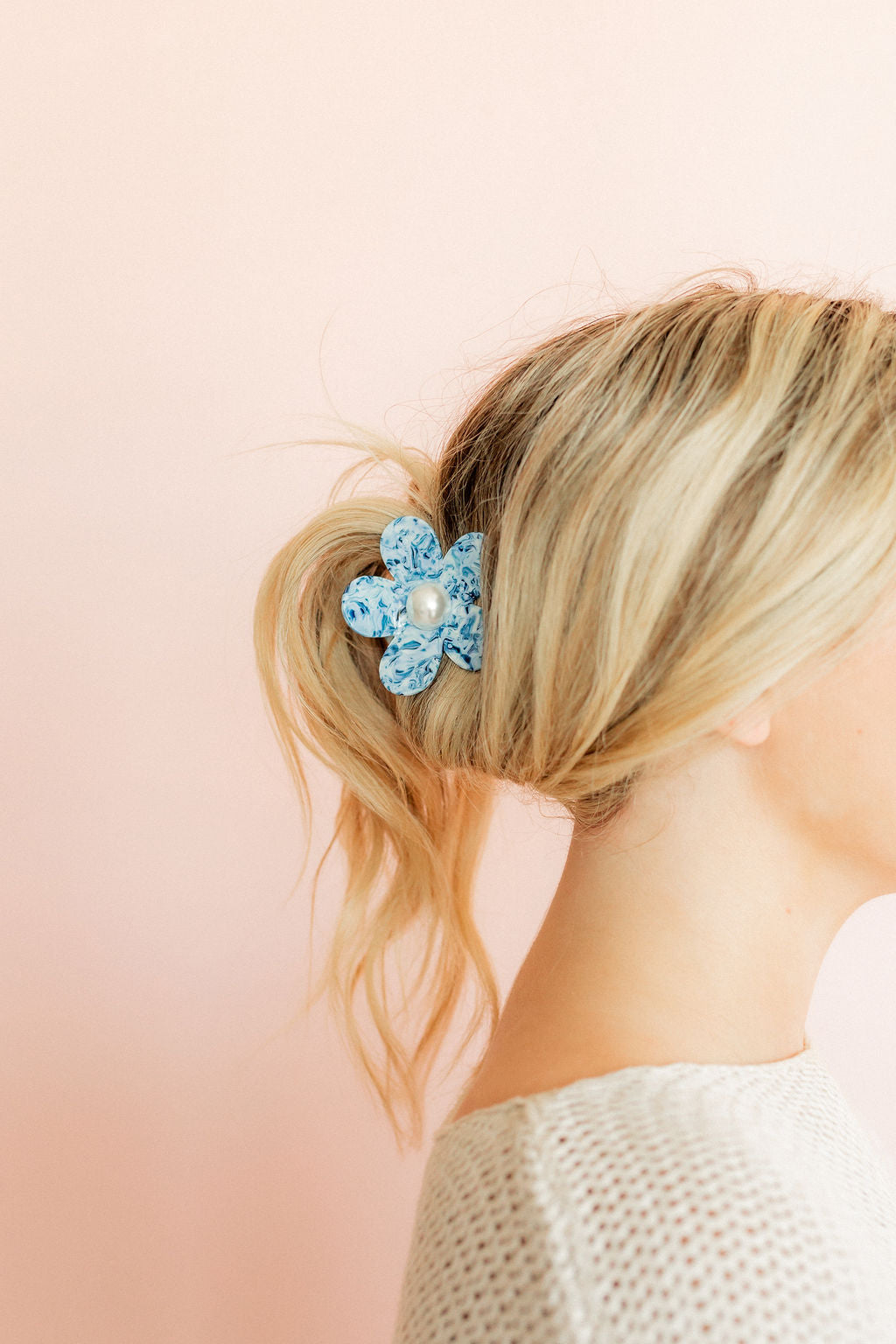 Hair Clip - Gigi Blue Marble with Pearl Center