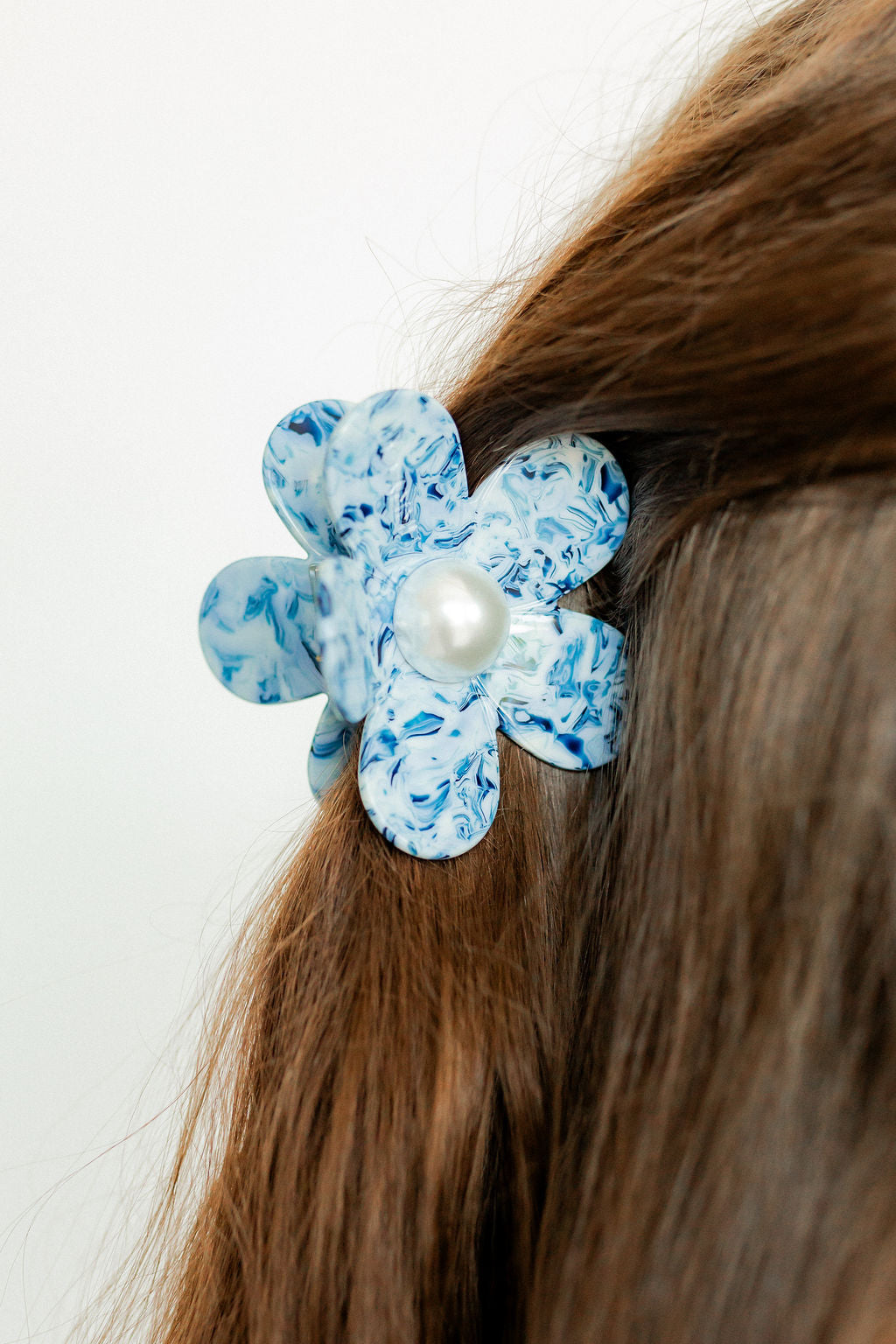 Hair Clip - Gigi Blue Marble with Pearl Center