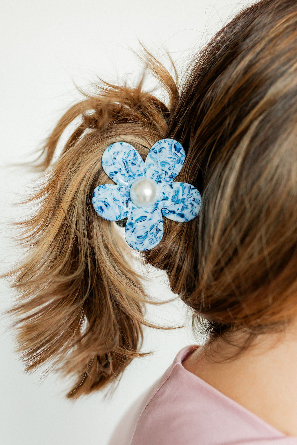 Hair Clip - Gigi Blue Marble with Pearl Center