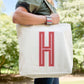 Canvas Tote - Single Initial - Red Pink