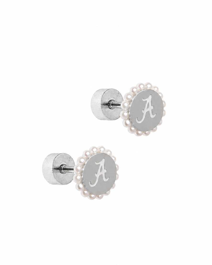 Screwback Stud Earrings - Alabama Crimson Tide Alice Silver - Shop LINNY CO