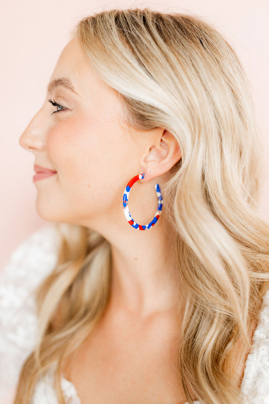 Holly Medium Hoop Earrings - Red, White and Blue