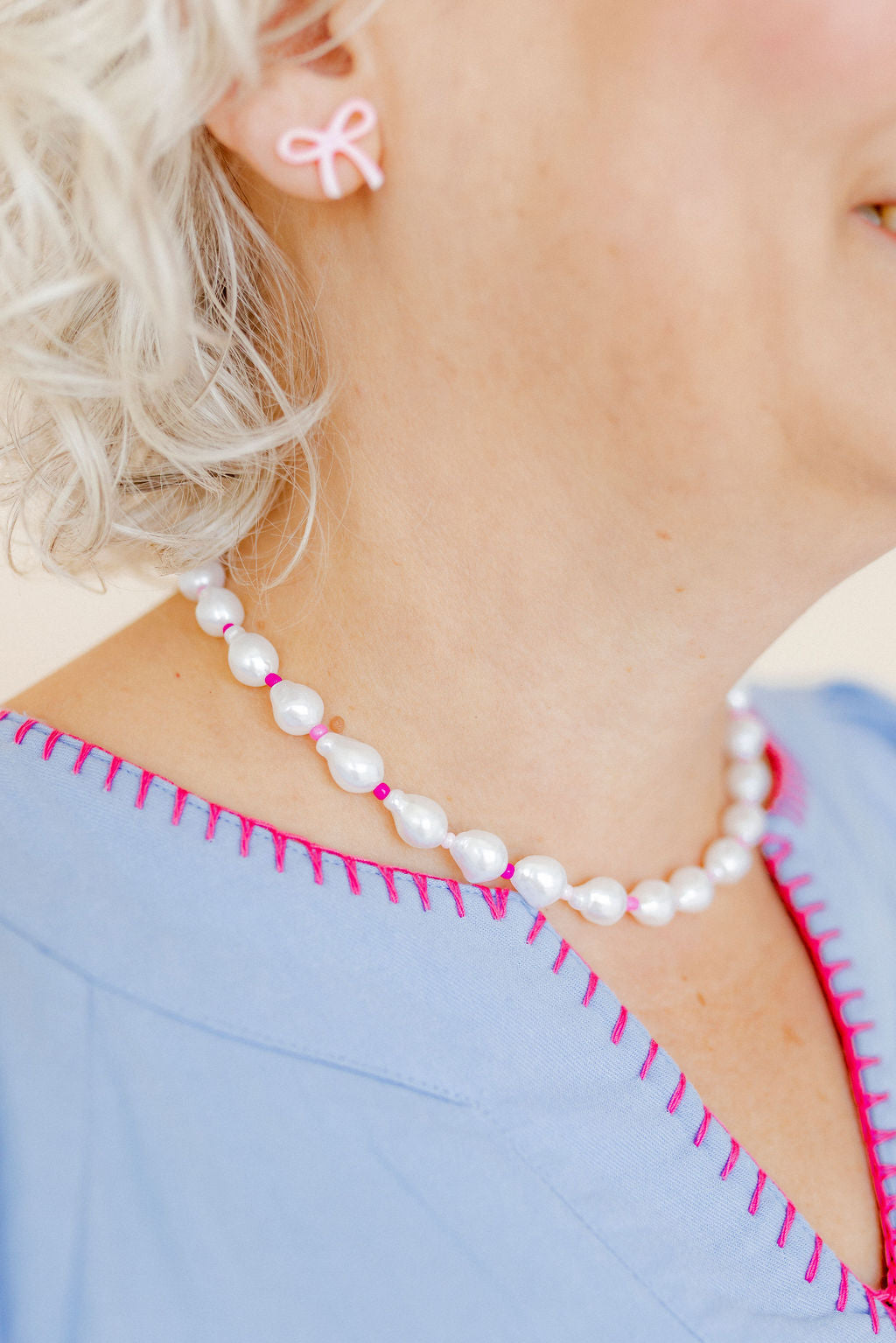 Necklace - Maris Pearl Pink Multi