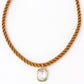 Necklace with a rope design and a rectangular pendant on a white background