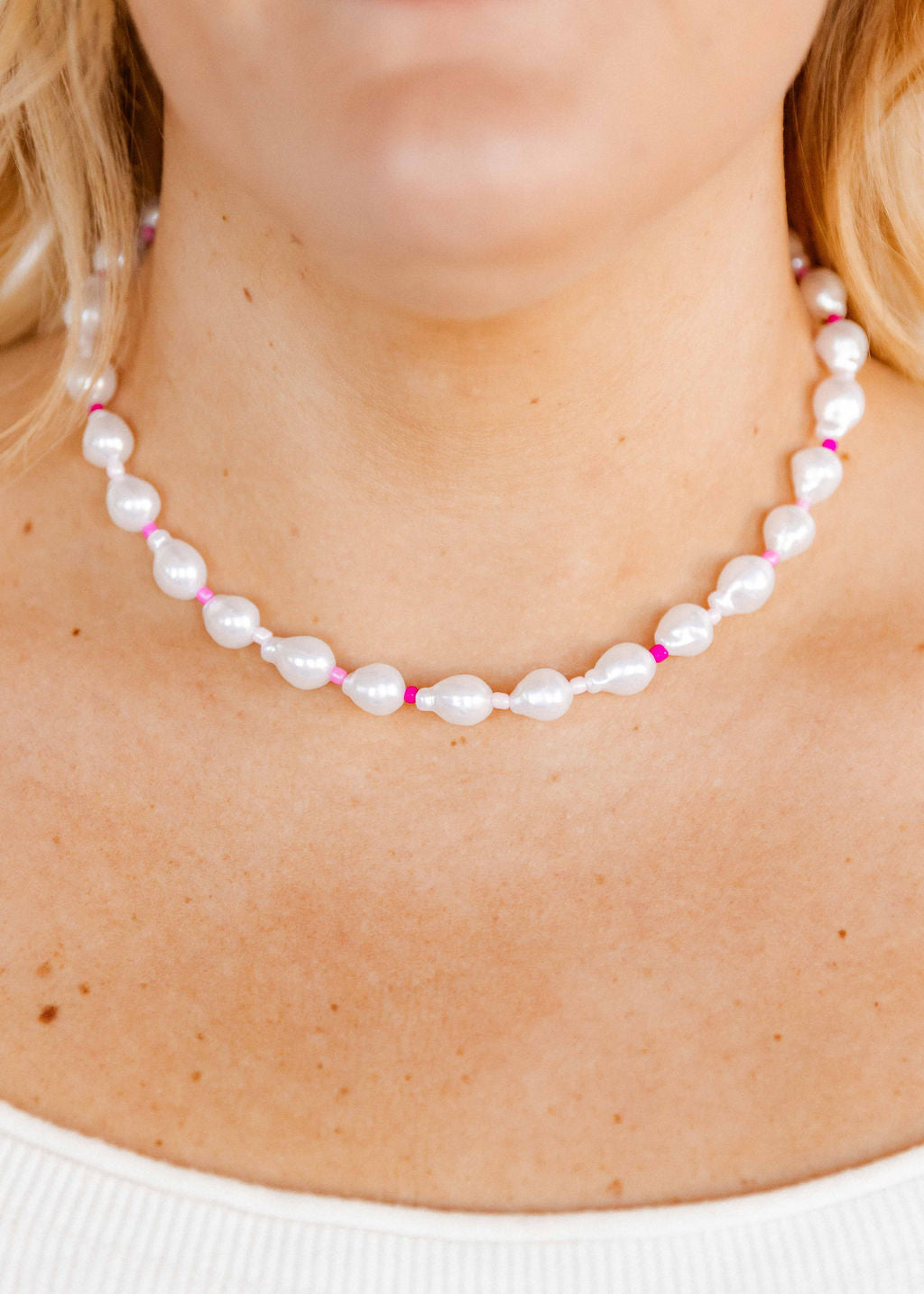 Necklace - Maris Pearl Pink Multi