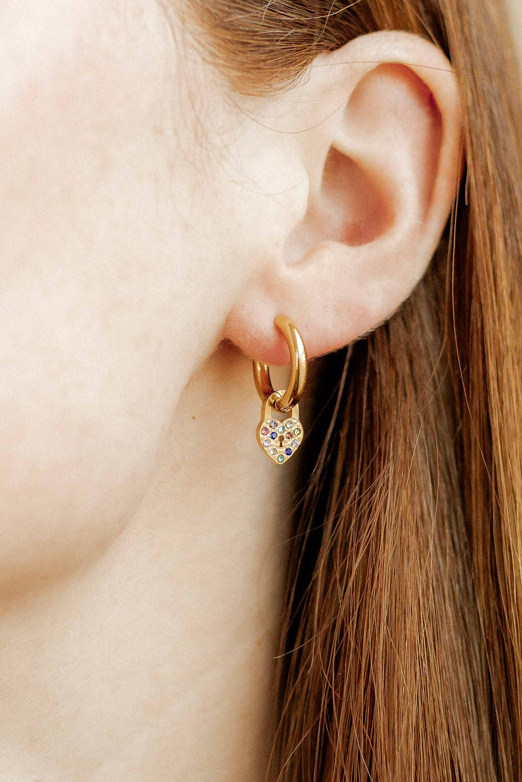 Huggie Charm Earrings - Lock and Key Gold