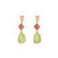 Pair of earrings with green and pink stones on a white background
