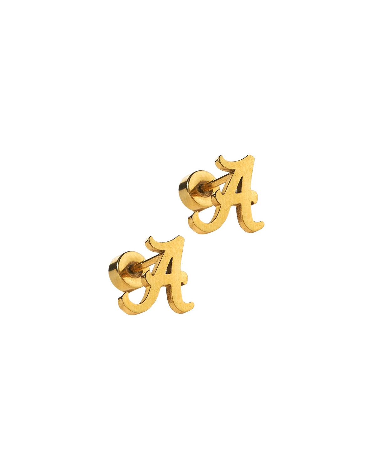 Screwback Stud Earrings - Alabama Crimson Tide Script A Gold - Shop LINNY CO