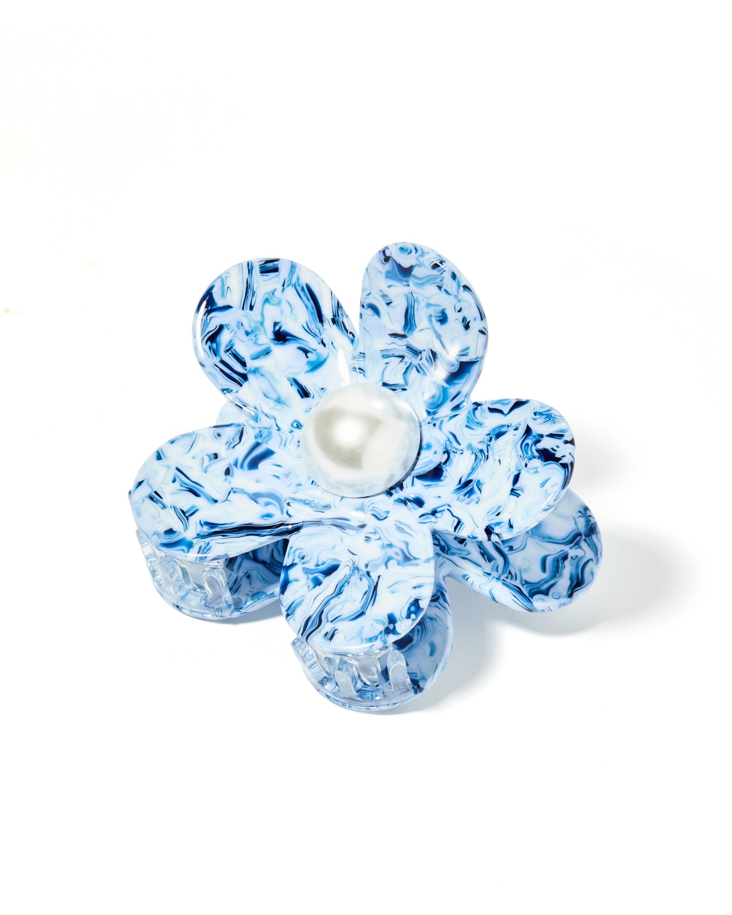 Hair Clip - Gigi Blue Marble with Pearl Center