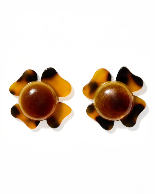 Amelia Flower Earrings - Brown Tortoise