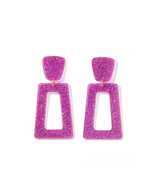 Kennedy Statement Earrings - Purple Glitter