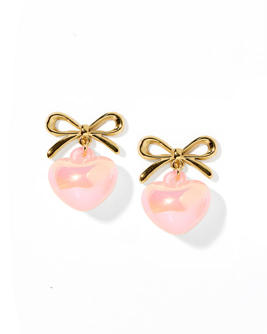 Ruthie Bow and Heart Earring - Pink